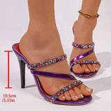 2026  Rhinestore Super High Heel Slippers Women Spring Sexy Party Narrow Band Gold Sandals Woman's Summer Sandals