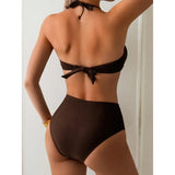 S - XL Metal Ring Halter Female Swimsuit High Waist Bikini Women Swimwear Two-Pieces Bikini Set Bather Bathing Suit Swim V6933