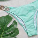 9 Colors Sexy Bikini Women Luxe Crystal Diamond Metal Chain Pit Striped Swimwear Swimsuit Bikinis Set Bathing Suit Beach Bikini