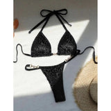 S - XL Leopard Pearl Mini Micro Thong Bikini Female Swimsuit Women Swimwear Two-Piece Bikini Set Bather Bathing Suit Swim V5207B