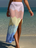 New Colorful Hollow Out Knitted Tunic Beach Cover Up Cover-ups Beach Dress Beach Wear Beachwear Long Skirt Female Women K6588