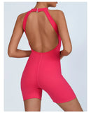 Sexy Fitness Yoga Jumpsuit Women Hollow V Neck Tight Backless Sports One Piece Suits Quick Drying Sleeveless Scrunch Romper