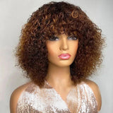 Pixie Bob Human Hair Wig with Bangs Honey Blonde Jerry Curly