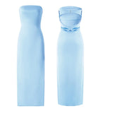 Women Evening Party Long Dress Backless Cut Out Strapless Straight Dress Summer Sexy Elegant Dresses