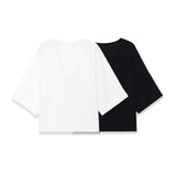 Fashion Casual Short Sleeve Knit Top Women Black White V Neck T Shirt Loose Fit Casual Short Sleeved Top For Summer Elegant E9OJ
