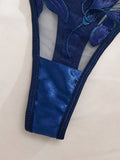 Luxury-Style Blue Lily Embroidery Underwear Set - See-through Mesh Bra - French Retro Elegant Women's Underwear ZA824031