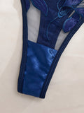 Luxury-Style Blue Lily Embroidery Underwear Set - See-through Mesh Bra - French Retro Elegant Women's Underwear ZA824031