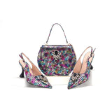 doershow beautiful BLUE Italian Shoes And Bag Sets For Evening Party With Stones Italian Leather Handbags Match Bags!  HWS1-1