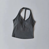 Women's Summer V-Neck Yoga Sports Vest Hanging Back Neck Design Outdoor Running Training Gathered Fit Active Wear Top