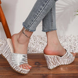 Fashion Stripe Print Thick Bottom Slippers Women New Wedge Chunky Platform Sandals Woman Summer Daily High Heel Slides Female