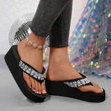 Luxury Rhinestone Wedges Slippers Women 2025 Summer Lightweight Platform Flip Flops Woman Plus Size 36-43 Clip Toe Beach Sandals