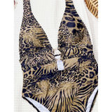 Tiger Printed Deep V Neck Monokini Women Swimwear One Piece Swimsuit Female Backless High Cut Leg Bather Bathing Suit Swim K7293