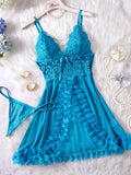 Transparent Hot Sexy Lingerie Women's Underwear See Through Flower Edging Lace Nightdress And Thongs Pijamas Sets Female Nighty
