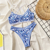 Sexy Flowers Printed Brazilian Bikini Female Swimsuit Women Swimwear Two-Pieces Bikini Set Padded Bather Bathing Suit Swim V6705