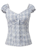 Women Summer Tops and Blouse Short Sleeve Square Neck Button Down Shirts Y2K Retro Casual Daily Streetwear