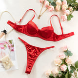2 Pcs Sexy Bra Set Women Underwear Underwire Push Up Satin Patchwork Bras and Thongs Suits Attractive Bilizna Intimate Set