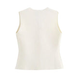 Foridol Gold Button Knitted Tank Top Women Autumn Winter Burgundy Short Vest Sleeveless V Neck Chic New Fashion Tops