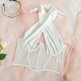 Phantasy Sexy Halter White Tank Top Women Fashion Hollow Out Crop Top Hotsweet Night Out Sweetwear 2026 Summer Women Clothing