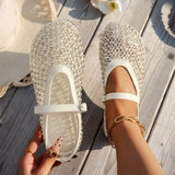 Mesh Breathable Rhinestone Fashion Versatile Women's New Foreign Style Niche Belt Flat Soft Soled Mary Jane Shoes Womens Shoes