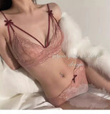 MOYISU  French Ultra Fina Sexy Tushy Conjunto Encaje Sin Aro Sensual Transparente Bralette Pantaleta Ajuste Perfecto Talla S-XL