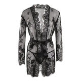 See Through Lace Babydoll Women Sexy Lingerie Erotic Transparent V-Neck Nightwear Robe G-string Robe Sleepwear Dress