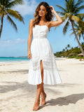 Women Lace Floral Long Dress Sleeveless Loose A-line Dress 2026 Summer Bohemian Casual Sexy Chic Dresses