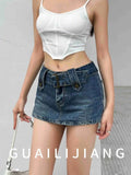 WOMENGAGA Korean Style Spicy Girl Denim Half Body Short Skirt Female Slim Tight Ultra Short A-line Slim Hip Skorts Fashion 3POJ