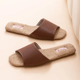 2026 New Breathable Linen Slippers For Women Men Spring Summer House Shoes Soft PU Leather Anti-slip Couples Home Floor Slides