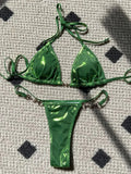 PU Leather Pearls Bikini Mini Micro Thong Bikinis Women Swimwear Female Swimsuit Two-piece Bikini Set Halter Bathing Suit Swim
