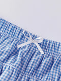 Women’s Layered Ruffle Bloomer Shorts Elastic Waist Little Bow Front Plaid Print Shorts Summer Bottoms