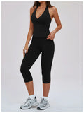 2PCS Workout Set Women Yoga Sets V Neck Cross Slim Sports Tank Top Athletic Wear Outdoor Tight High Waist Leggings Fitness Suits