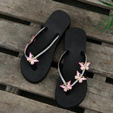 Luxury Crystal Butterfly Wedge Heel Flip Flops Women Fashion Clip Toe Thick Bottom Slippers Woman Summer Beach Non Slip Slides