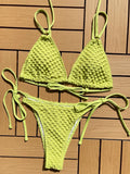 Sexy Wrinkled Strappy Halter Bikini Female Swimsuit Women Swimwear Two-pieces Bikini set Tie Side Bather Bathing Suit Swim Lady