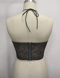Sexy Chinese Style Fishbone Corset Top Women Chic Black Double-layer Lace Slimming Buckle Suspender Club Daily Camis Vest