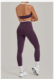 2 Pieces Color-block Yoga Sets Women  Hanging Neck Sports Bra High Waist Pants Built-in Pockets Outdoor Fitness Workout Suit