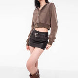 American A-line Half Length Skirt Spring/summer Small Spicy Girl High Waist Slim Fit Tight Sexy Shining Leather Short Skirt 3XQZ
