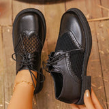 Fashion Woven Low Heel Pu Leather Shoes Women British Style Round Toe Lace Up Oxford Shoes Woman Plus Size 42 Breathable Flats