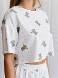Women Pajamas Set Women's Short Sleeve Shorts Jacquard Print Summer Fashion Two-piece Pajamas Homewear Set Loungewear for Women