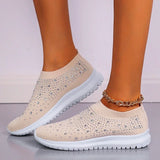 Women's Slip-On Crystal Sneakers 2025 Breathable Mesh Plus Size 35-43 Casual Flats Women Comfort Soft Sole Running Walking Shoes