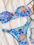 Flowers Printed U Neck Bikini Female Swimsuit Women Swimwear Two-pieces Bikini Set High Cut Bather Bathing Suit Swim Beach Wear