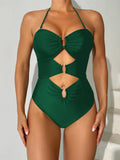 2026 Halter U-wire Swimsuit One Piece Sexy Hollow Swimwear Women Solid Bathing Swimming Swim Suit Padded Beachwear Summer XXL