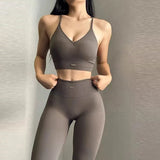 Women's fitness suit, V-neck bra yoga set sports high waisted leggings, tight fitting and shaping