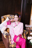 New Chinese style pajamas with breast pads, simulated silk, ice silk home wear, satin jacquard pajamas set