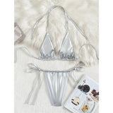 3 Colors New PU Faux Leather Halter Bikini Women Swimwear Female Swimsuit Bather Bathing Suit Swim Two-Pieces Bikini Set V6492B