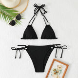 Sexy Orange Bikini 2025 Women Pearls Strap Push Up Drawstring Side Thong Swimsuit Luxury Lace Up Beach Bathing Suit Swimwear