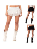 Women Floral Lace Mini Skirts Ruffle Layered A-line Skirt Summer Beach Club Kawaii Gothic Skirts Aesthetic Y2K Clothes