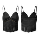 Summer Women's Tassel Corset Tops Retro Cowboy Stylish Sleeveless V Neck Vest Spaghetti Strap Tank Top for Party Street