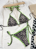 2026 New Sexy Bikini Leopard Block Color Triangle Halter Swimwear Swimsuit Women Bikinis Set Bathing Suit Beach Bikini Female