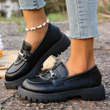 2025 Fashion Metal Chain Platform Loafers Women Thick Bottom Pu Leather Shoes Woman Slip On Black Student Shoes Plus Size 35-43