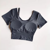 Women's Quick-Dry Yoga Sports Top with Chest Cushion Sexy Short-Sleeved Fitness T-Shirt Tight-Fitting Navel Revealing Yoga Suit